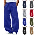 thumbnail image 1 of Lounge Sweatpants for Men Wide Leg Elastic Waist Drawstring Curved Seam Design Loose Straight Leg Draped Streetwear Solid Color long Pants with Side Pockets, 1 of 6