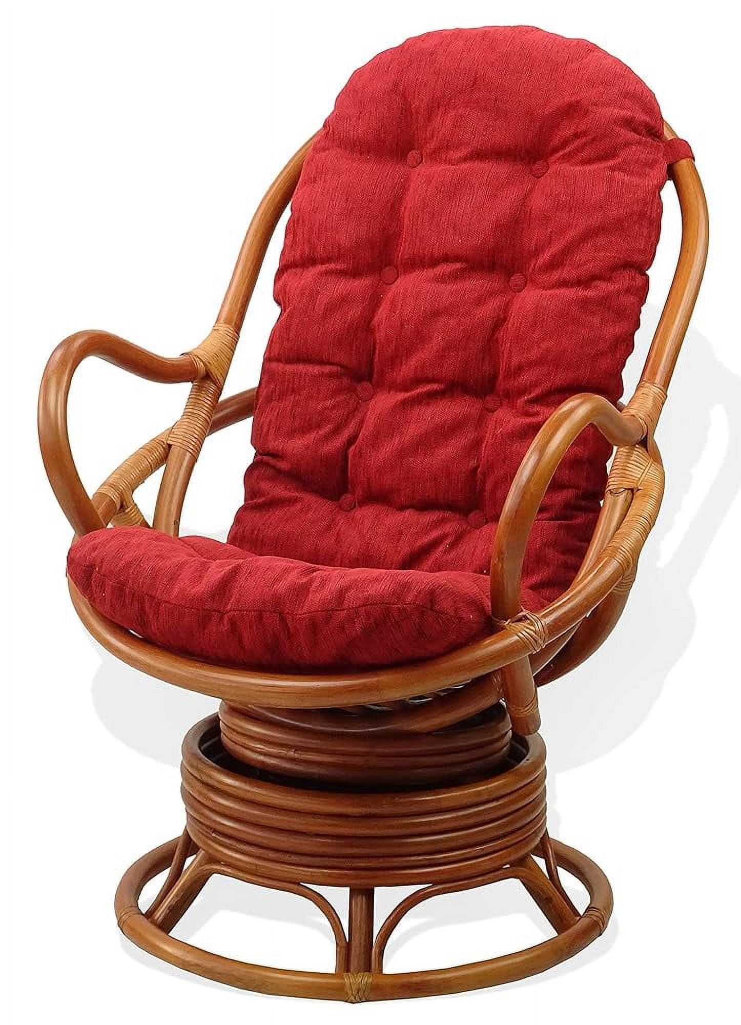 Lounge Swivel Rocking Rattan Wicker Java Chair W/Red Cushion, Colonial