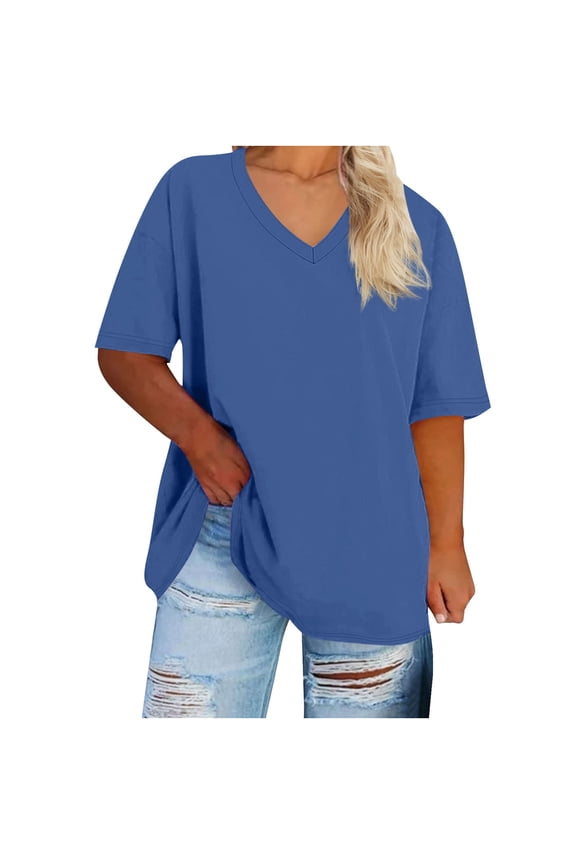 Lounge Tops for Women Plus Size V-Neck Basic T-Shirt Half Sleeve Drop Shoulder Loose Fit Pullover Pajama Tops