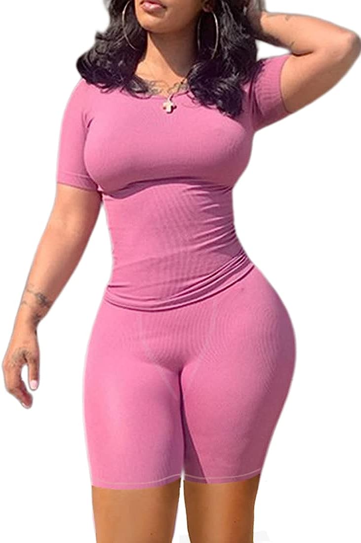 Lounge Wear Ribbed Casual 2 piece summer shorts set for women Short