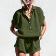 thumbnail image 1 of Lounge Wear Sets for Women Summer Button up Short Tracksuit Set Ladies Casual Loose Sets Short Sleeve Collared Top Elastic Waist Shorts with Pockets Comfy Leisure Suits Army Green XXL, 1 of 6