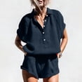 thumbnail image 1 of Lounge Wear Sets for Women Summer Button up Short Tracksuit Set Ladies Casual Loose Sets Short Sleeve Collared Top Elastic Waist Shorts with Pockets Comfy Leisure Suits Navy XL, 1 of 6