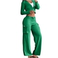 thumbnail image 1 of Xdegoge Lounge Wear for Women 2 Piece Full Zip Long Sleeve Hoodies Cropped Cardigan Jacket Outfits Oversized Wide Leg Pants with Pockets Tracksuit Sets, 1 of 7