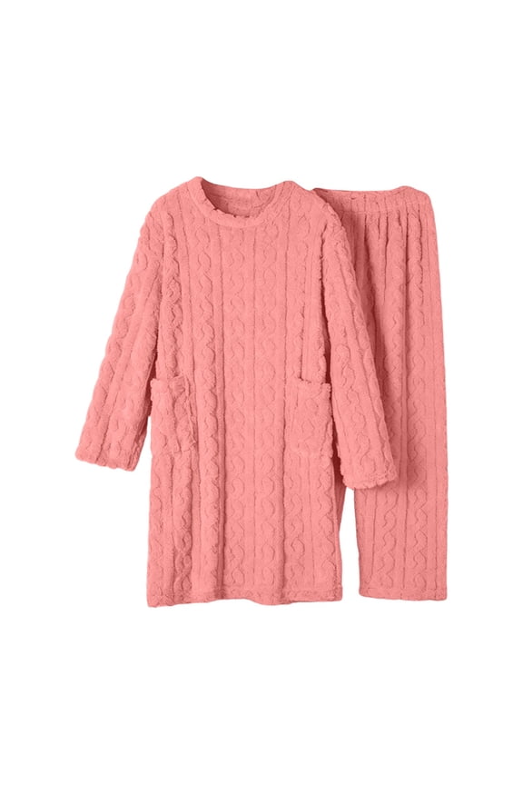 Lounge Wear for Women 2 Piece Set Plush Tunic Top and Pants Cozy Home Sleepwear Warm Winter Pajamas Soft Fuzzy Lounging Outfit Pink