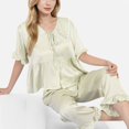 thumbnail image 1 of Lounge Women's Embroidered Collar Pajama Set with Ruffle Trim and Button-Up Top - Medium, Green, 1 of 7