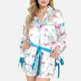 thumbnail image 1 of Lounge Women's Holiday Bow Print Pajama Set with Ribbon Tie Details and Button-Up Top - Large, Blue, 1 of 7