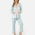 thumbnail image 1 of Lounge Women's Long Sleeve Button Up Pajama Set with Ruffle Trim and Front Patch Pockets - Small, Blue, 1 of 7