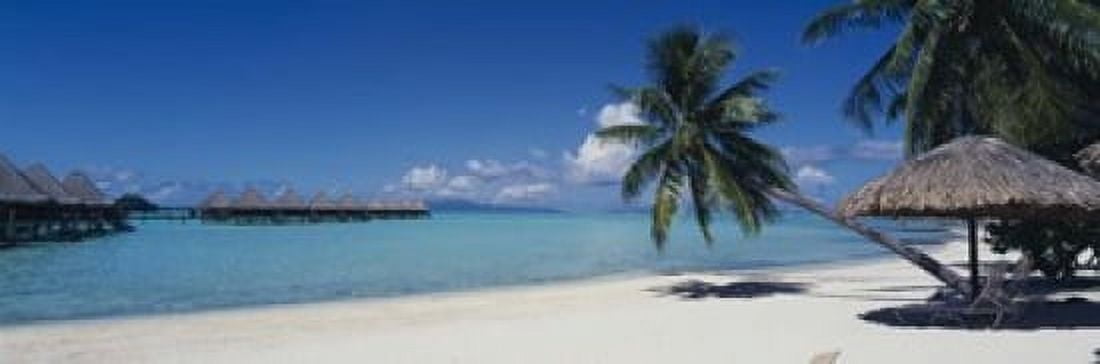 Lounge chair under a beach umbrella Moana Beach Bora Bora French Polynesia Canvas Art - Panoramic Images (18 x 6)