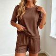 thumbnail image 1 of Lounge sets for women, Crew Neck Drop Shoulder Top and High Waist Shorts, Casual Summer 2 Piece Loungewear Set(Coffee,S), 1 of 4