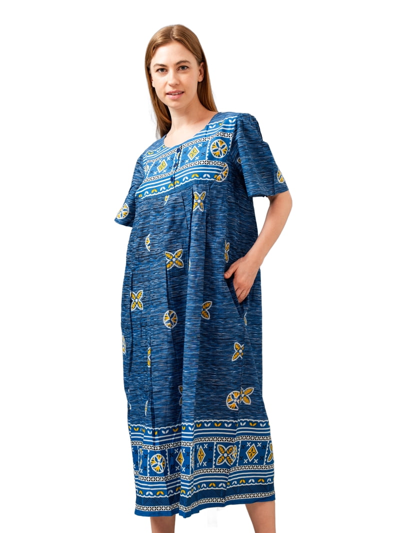 white christmas dresses Hibiscus Joy Navy Tea Muumuu Dress for Comfort 2XL / Navy