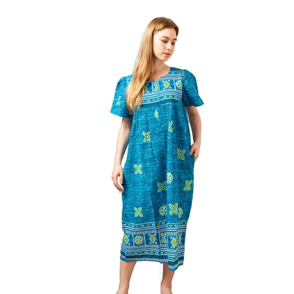 Loungees Border Print Lounge/Muu Muu/House Dress/Caftan with 3 Button Bib Yoke​