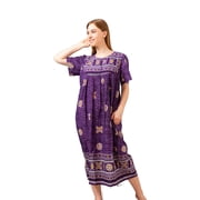 Loungees Border Print Lounge/Muu Muu/House Dress/Caftan with 3 Button Bib Yoke