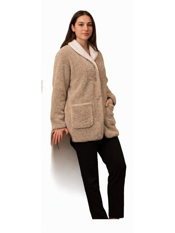 Sherpa Reversible Button Front Bed Jacket/House coat Lounge Jacket