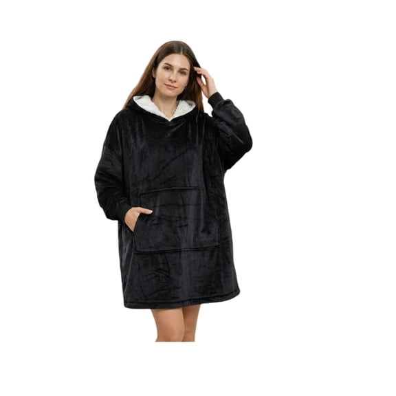 Loungees The Wearable Reversible Blanket Hoodie Poncho for Women, Oversized Sherpa with Hood and Kangaro Pockets