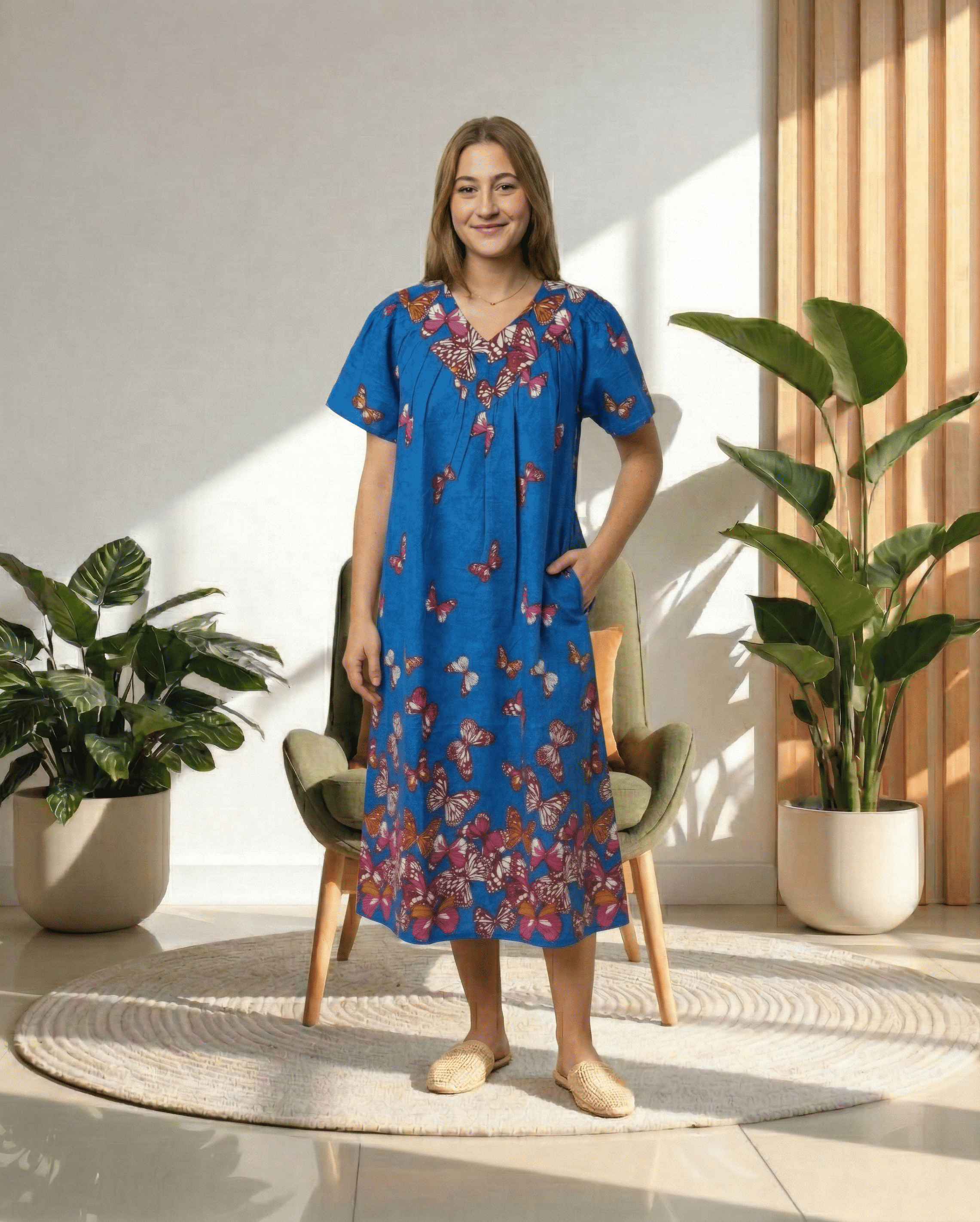 women's cotton muumuu dress Long Muumuu Dress Relaxed Fit Kaimana Navy / 2XL