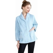Loungees Women's Drop Needle Coral Fleece Shawl Collar Button Front Bed Jacket/ Short Robe