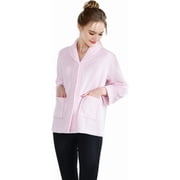 Loungees Womens Drop Needle Coral Fleece Shawl Collar Button Front Bed Jacket/ Short Robe
