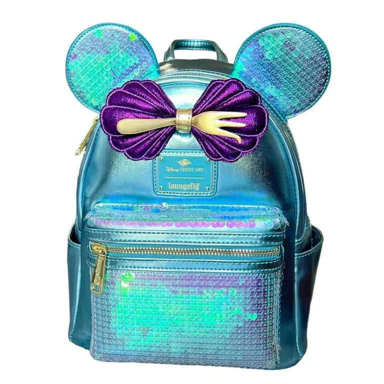 Loungefly by Disney 10 1 2 H x 9 W x 4 1 2 D Cruise Line DCL Exclusive Ariel Little Mermaid Backpack Sea green