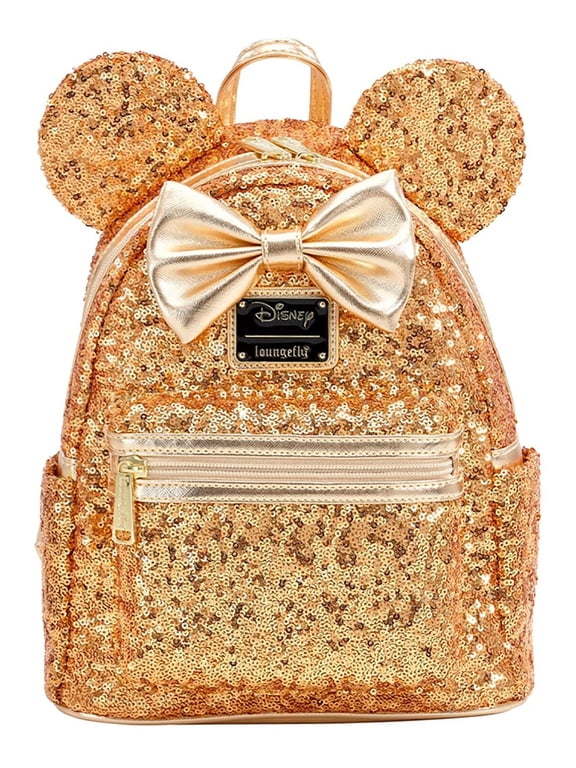 Disney Minnie Mouse Gold Sequin & Bow Mini Backpack