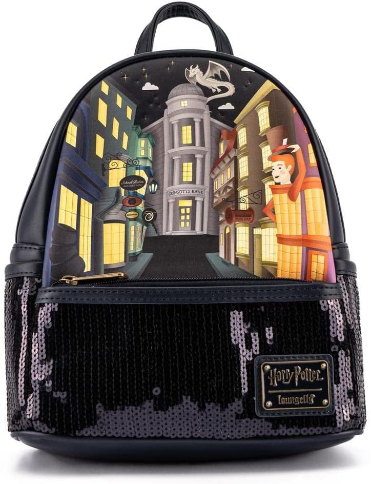 Loungefly Navy Multi Diagon Alley Sequin Mini Backpack Loungefly HARRY POTTER mini Backpack DIAGON ALLEY Black  main image 3
