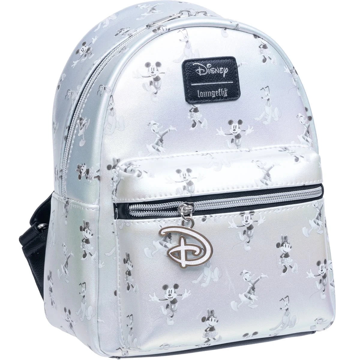 Loungefly Unisex Pockets Faux Leather Mini Backpacks, Silver 
