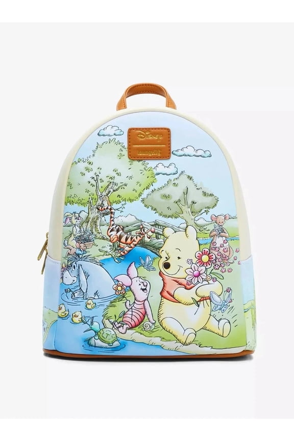 Loungefly Winnie the Pooh and His Friends Springtime Zips up Adjustable Shoulder Straps Backpack