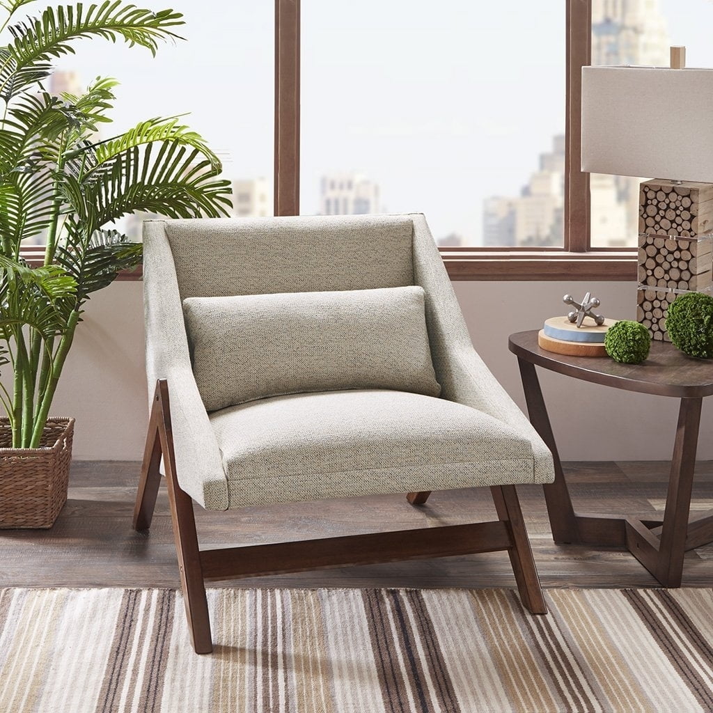 Boomerang Brown Rubber Wood Accent Chair with Mustard Fabric