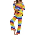 thumbnail image 1 of Loungewear 2 Pieces Outfits Color Block Long Sleeve Tops Pullover Wide Leg Pants Soft Pajamas Sets PJs Sleepwear, 1 of 6