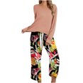 thumbnail image 1 of Loungewear 2 Pieces Outfits Color Block Long Sleeve Tops Pullover Wide Leg Pants Soft Pajamas Sets PJs Sleepwear, 1 of 4