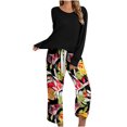 thumbnail image 1 of Loungewear 2 Pieces Outfits Color Block Long Sleeve Tops Pullover Wide Leg Pants Soft Pajamas Sets PJs Sleepwear, 1 of 4