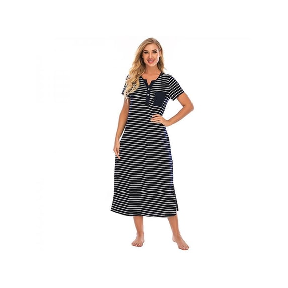 Loungewear Long Striped Nightgown Women's Ultra-Soft Nightshirt Full Length Sleepwear