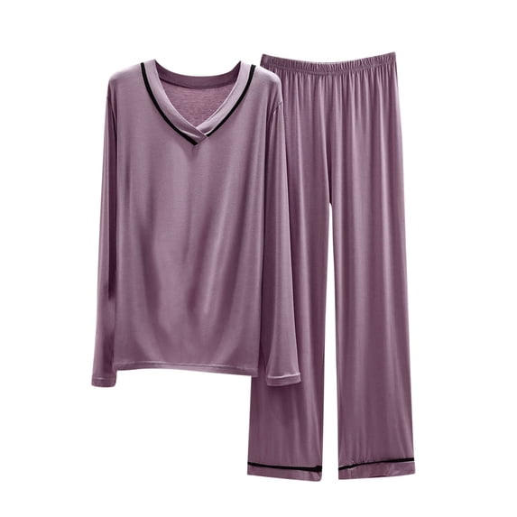 Loungewear Outfits for Women Loose 2 Piece Modal Cotton Soft Casual Long Sleeve Top and Wide Leg Pants Sets (X-Large, Purple)