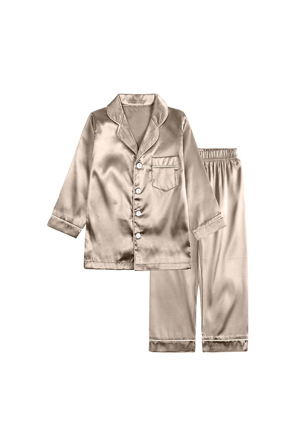 Loungewear Set for Girls New Toddler Baby Kids Winter Boys Girls Solid Color Long Sleeved Home Wear Clothes Suit Style B-47 Khaki 7 Years