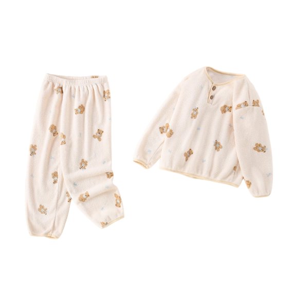 Loungewear Sets for Kids Girl Boy Fall Winter Print Match Lounge Warm Fuzzy Straight Leg Elastic Waist Long Leg Top Tees Pants Loungewear Sets Child Button 2025