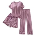 thumbnail image 1 of Loungewear Sets Woman Petite Length Top Wide Leg Pants Loose Casual Pajama Set,Dark Purple M, 1 of 4