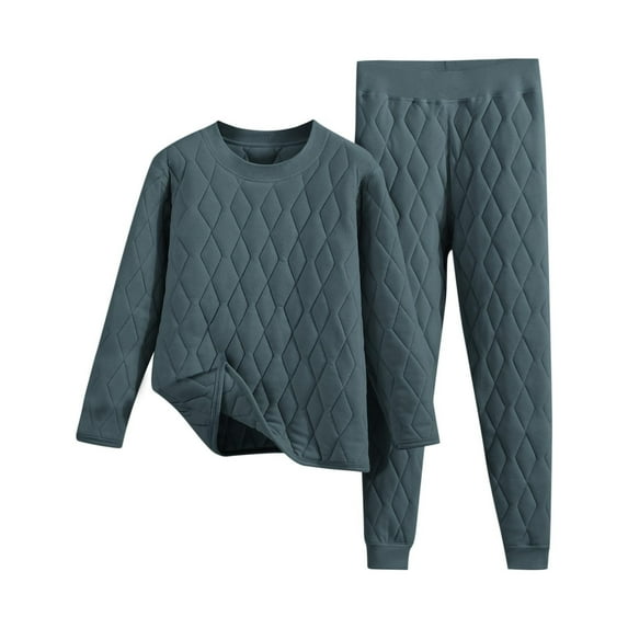 Loungewear Sets for Women Fall New Quilted Pajamas Sets for Women Winter Warm Thermal Long Sleeve Sleepwear Comfy Soft Pjs Two Piece Loungewear Outfits Green XL