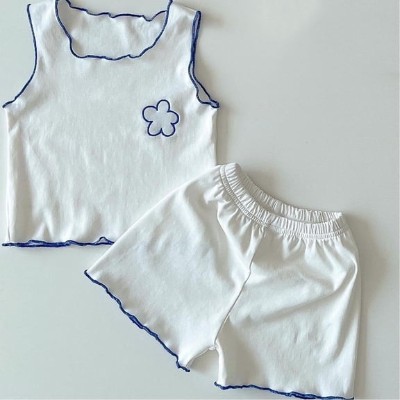 Loungewear Sets for Girls 2 Piece Cute Outfits 0-8Y Toddlers Kids Sleeveless Tank Tops and Shorts Casual Soft Going-Out Suits Set