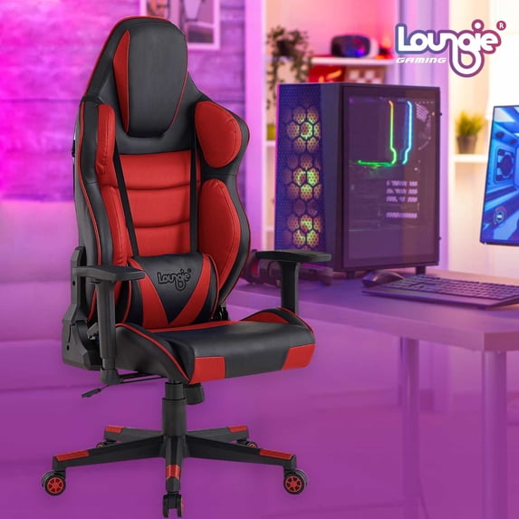 Loungie Angeline Faux Leather Game Chair, Swivel, Adjustable Back, Seat Height & Armrest, Red
