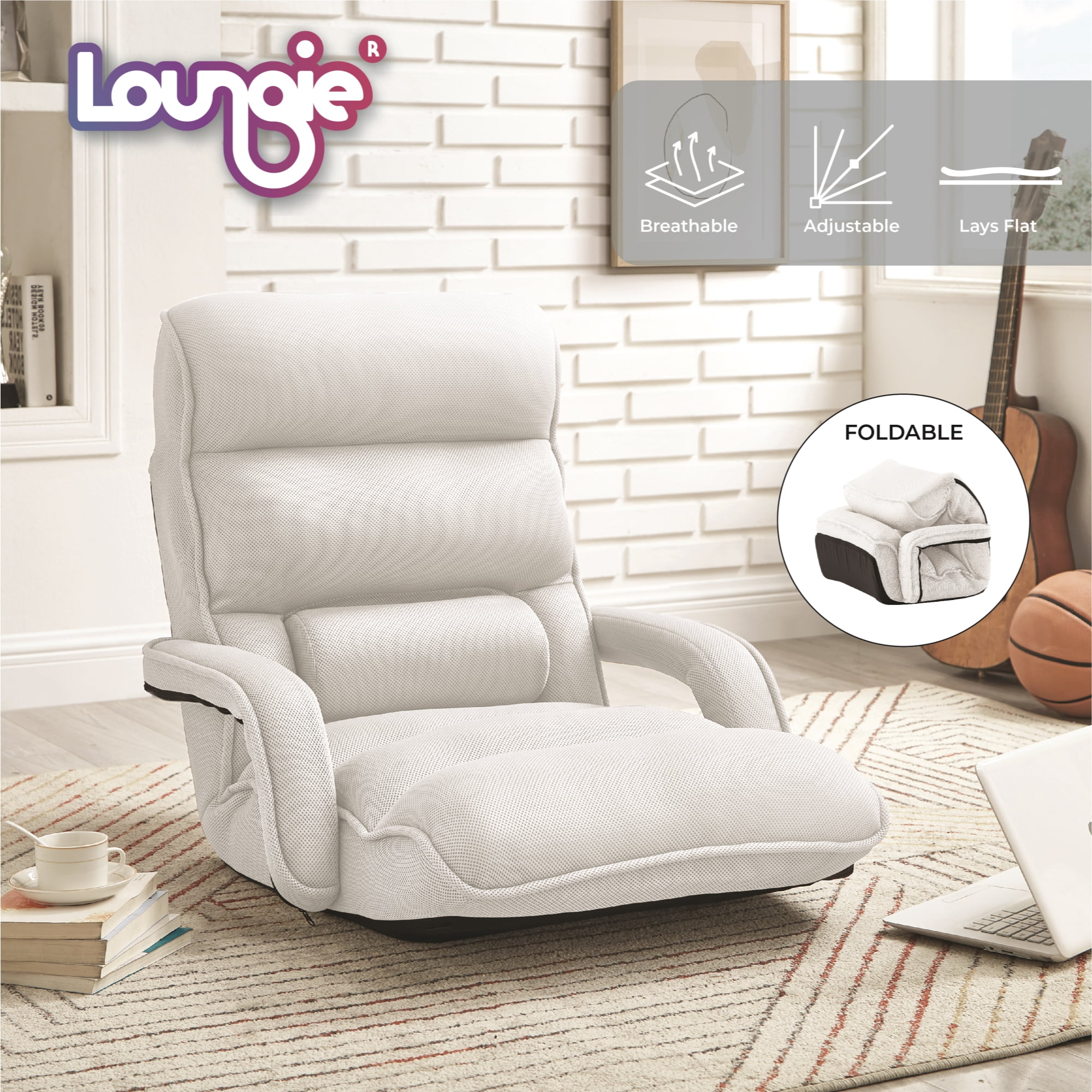 Loungie Broden Mesh Recliner/Floor Chair, White