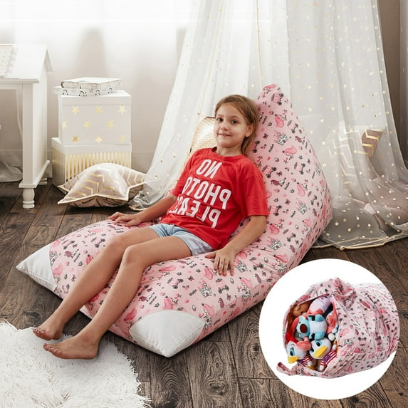 Loungie Princess Pink Bean Bag Covers - Microfiber | Storage | Stuffed Animal 55"x35"