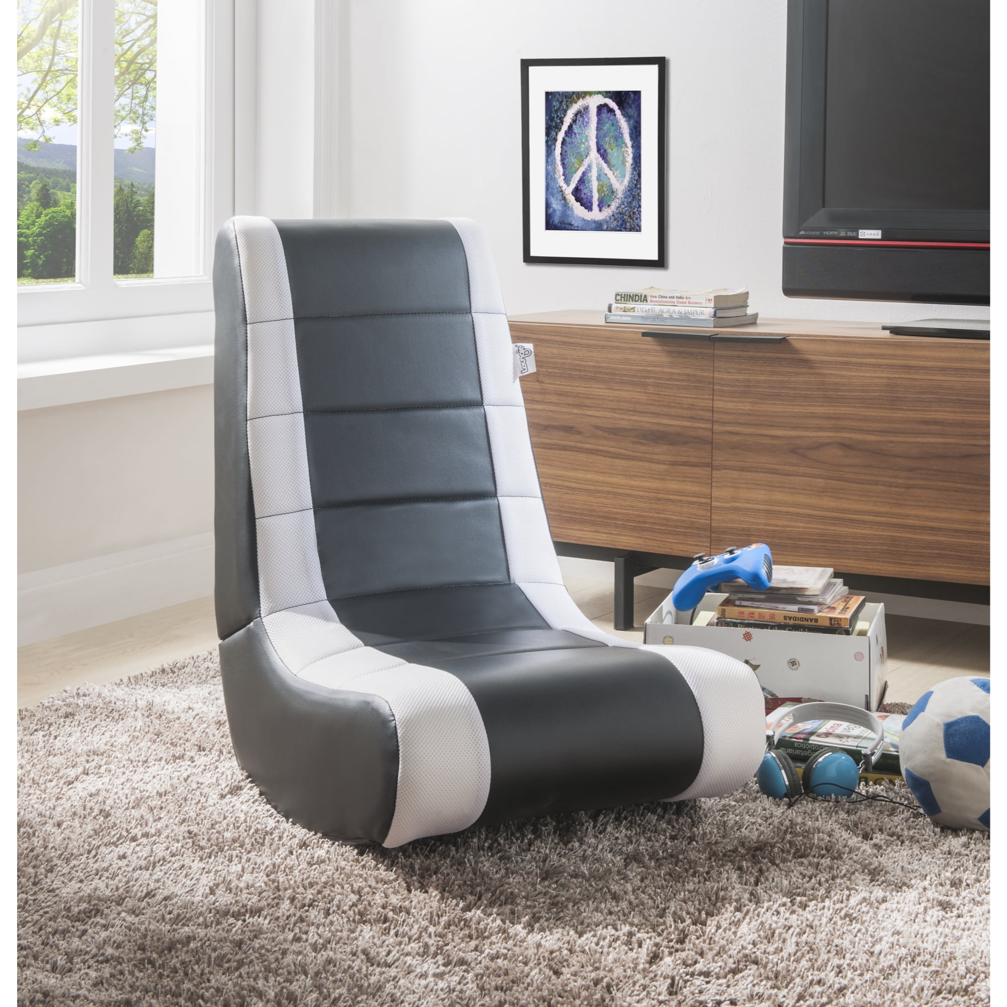 The Crew Furniture Classic Video Rocker Gaming Chair for Kids PU Leather Mesh Black Red Walmart