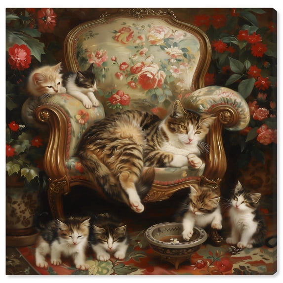 Lounging Cats Canvas Modern Classic Art by Art Remedy, Gallery Wrapped, 16 x 16