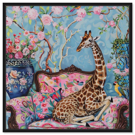 Lounging Giraffe Canvas Trendy Animal Art by Art Remedy, Black Frame, 24" x 24"
