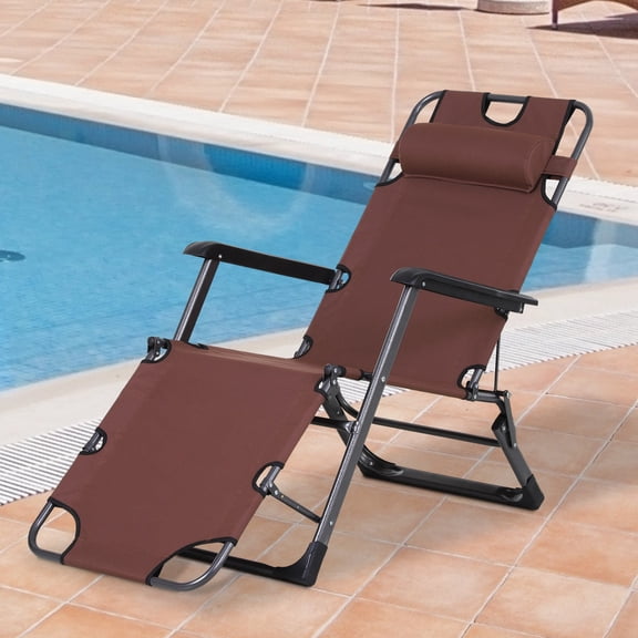 Lounging Relaxation  Folding Lounger With Metal Frame, Adjustable Footrest  Head Pillow