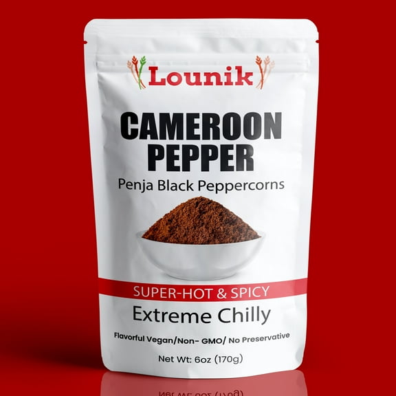 Lounik Cameroon Pepper/ Penja Black Peppercorns Super-Hot & Spicy/ Extreme Chilly/ Flavorful Vegan/Non- GMO/ No Preservative