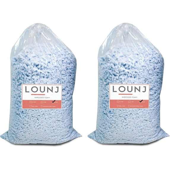 Lounj Shredded Memory Foam Fill for Cushions, Crafts, Bean Bags, Pillows, or Dog Beds, Made in The USA (20 LB), BLUE