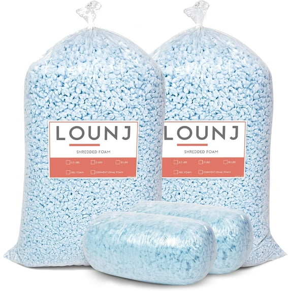 Lounj Shredded Memory Foam Fill for Cushions, Crafts, Bean Bags, Pillows, or Dog Beds, Made in The USA (20 LB), BLUE