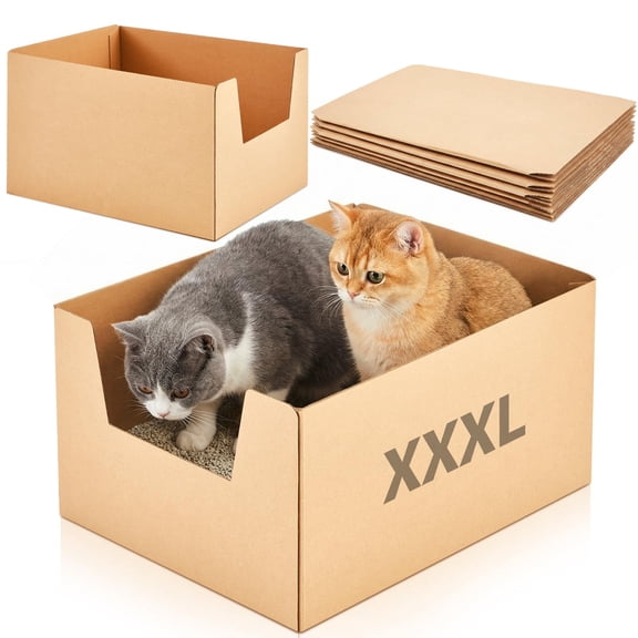 Lounsweer 2 Pack XXL Extra Large Disposable Cat Litter Box, 19 x 15 x 11.75 in Deep High-Sided Design, Leakproof Recyclable Paper Litter Box for Large Cats & Multi-cat Home
