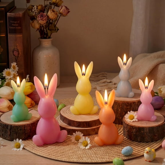 Lounsweer 6 Pcs Large Easter Votive Candles 3 Size Pastel Colored Unscented Bunny Shaped Candles for Easter Party Supplies Home Decor Spring Table Centerpieces Mantel Decor House Warming Gifts Y101
