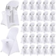 thumbnail image 1 of Lounweer 50 Pcs Folding Chair Cover Set with 25 Stretch Spandex Slipcovers 25 Satin Chair Sashes Bows Ribbon Washable Banquet Protector for Wedding Event Party(White, Silver), 1 of 6
